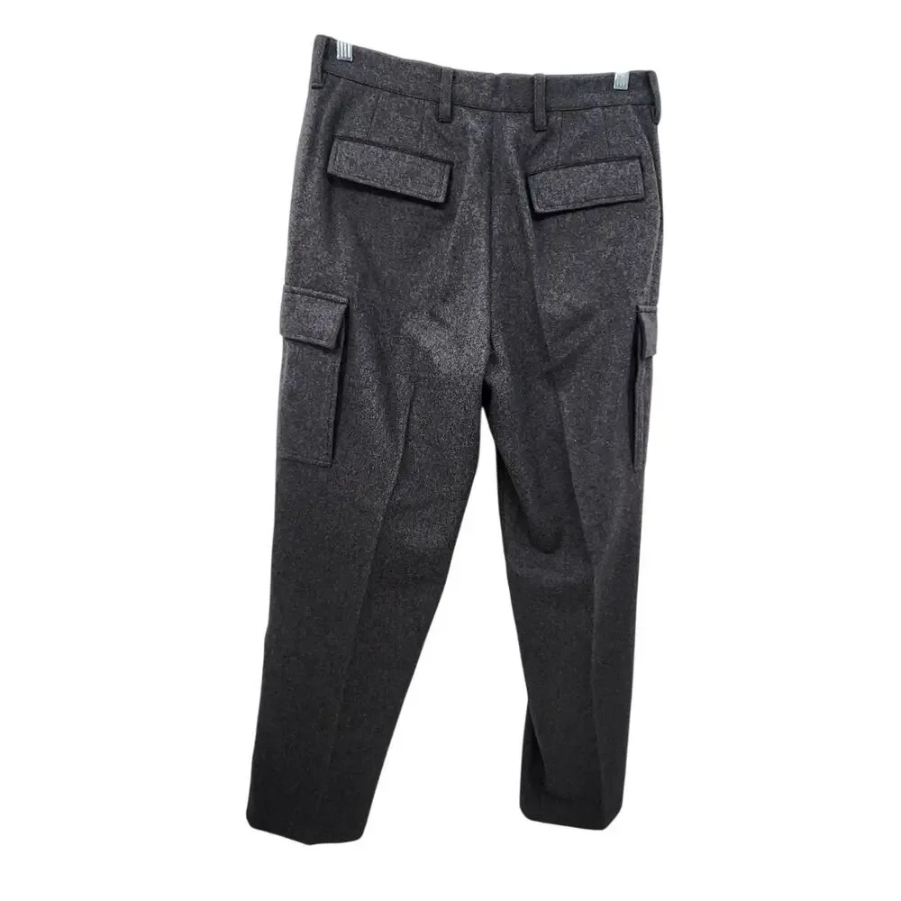 Men's J. Crew Wool Cargo Trouser Pant Flap Pockets Size 33 X 32 Grey Dark‎